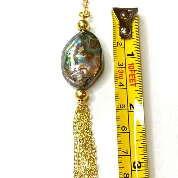 Abalone Shell Necklace, Tassel Gold Plated - Picture 6 of 9